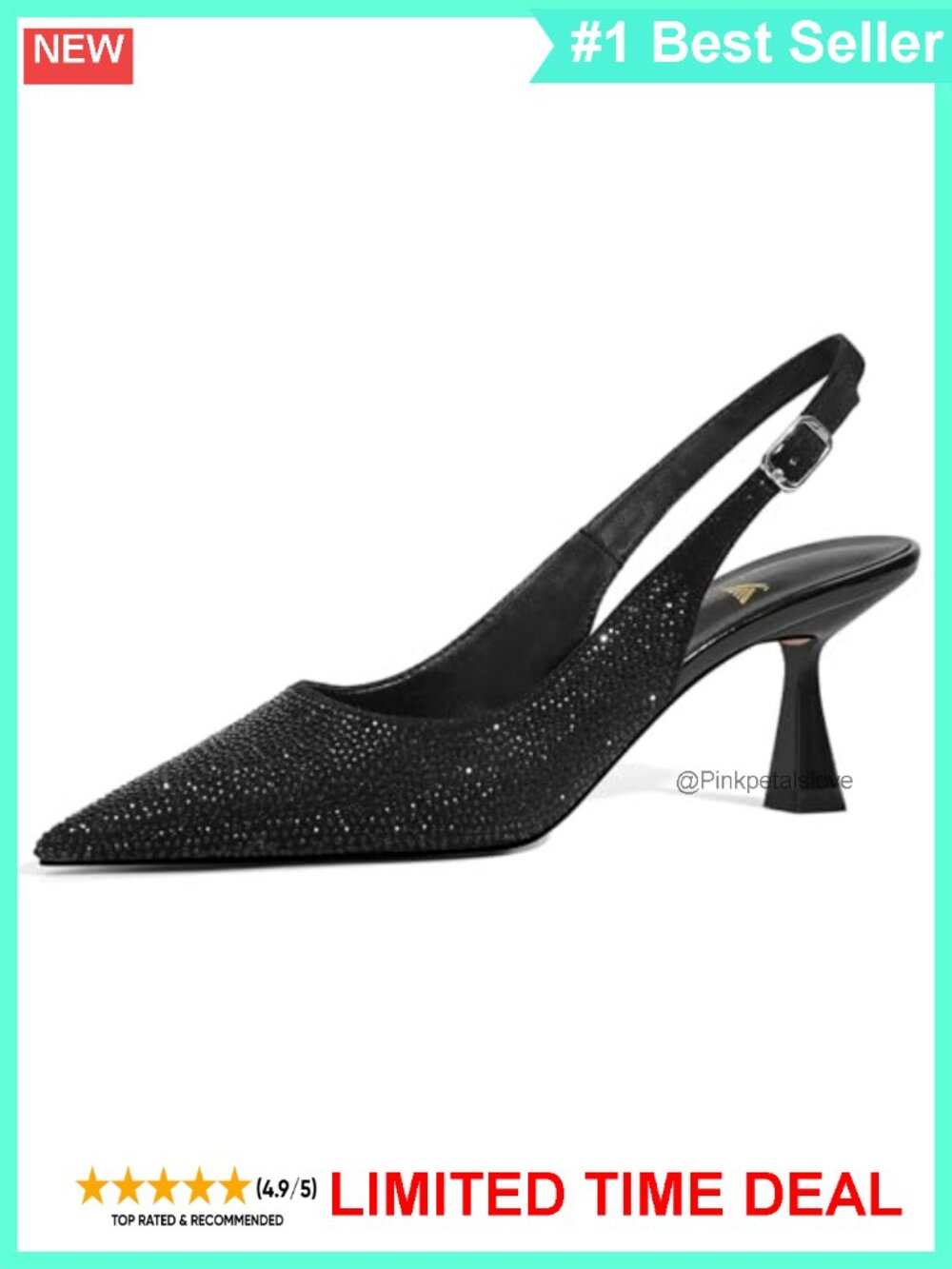 LOCERICH Women's Kitten Heel Slingback Rhinestone Dress Pumps